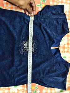 Chic Embellished Navy Blue T-Shirt