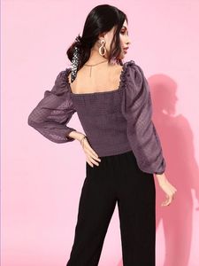 Chic Purple Puff Sleeve Top