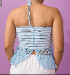 Crocheted Halter Top with Flower Detail