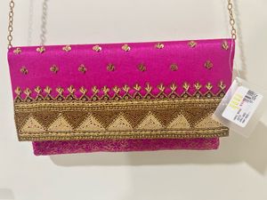 NEERUS Embellished Pink Clutch Bag with Chain