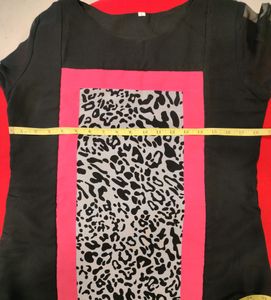Black Kurta With Hot Pink Stripe/Animal Print