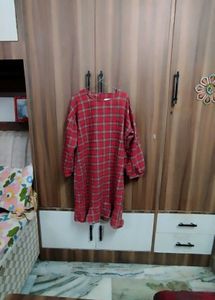 Red Plaid Ruffle Hem Mini Dress