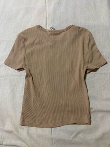 Ribbed Knit Crew Neck T-Shirt