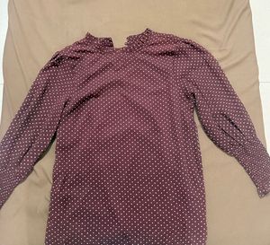Maroon Polka Dot Puff Sleeve Top