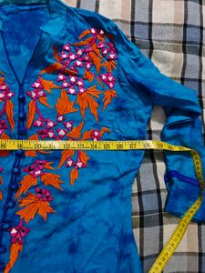 Blue Tie-Dye Embroidered Kurta