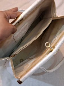 White Ostrich Embossed Handbag