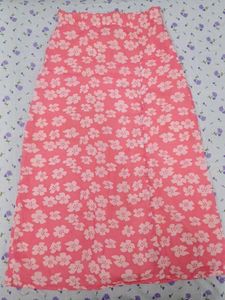 pink slitted long skirt