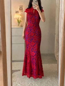 Stunning red lace qipao mermaid gown