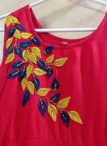 Red &amp; Blue Embroidered Anarkali Dress