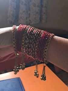 Red Beaded Bangles with Gold Charms