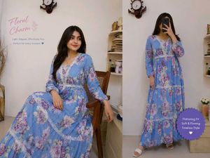 Elegant Blue Floral Maxi Dress