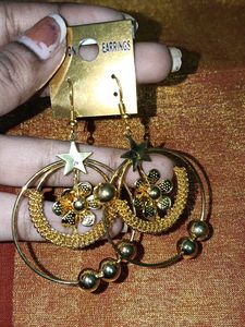 Gold Hoop Earrings with Stars &amp; Flowers