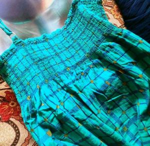 Chic Teal Grid Print Midi Dress