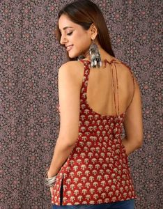 Boho Red Printed Sleeveless Kurta