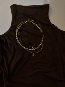 combo Layered Pearl & Charm Necklace Set