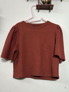 2 Chic Waffle Knit Puff Sleeve Tops (M/L) size
