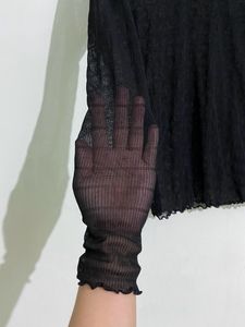 Black Mesh Fitted High Neck