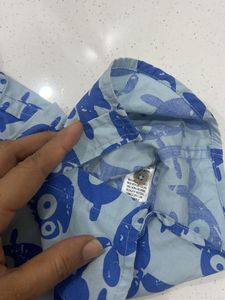 Cute Blue Fish Print Shirt