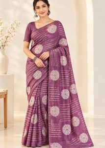 Elegant Purple Saree with Circular Motifs