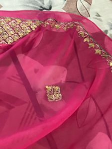 Elegant Pink Saree with Golden Detailing