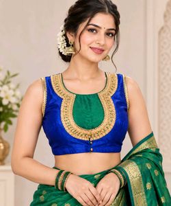 Royal Blue & Emerald Green Designer Blouse
