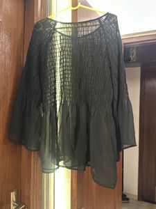 Chic Black sheer Smocked Blouse