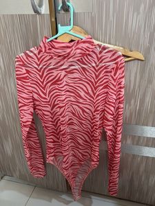 Sheer Zebra Print Mock Neck Bodysuit