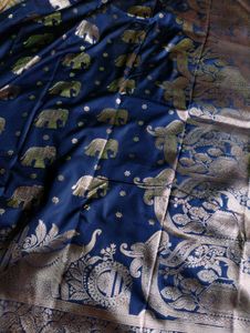 Elegant Navy Blue Elephant Banarasi Silk Saree
