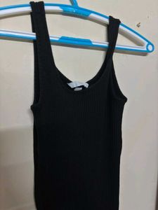 H&amp; M Sleek Black Ribbed Tank Dress