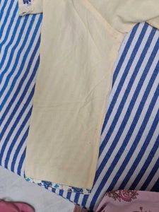Cream Kurta with Blue Floral Print Yoke