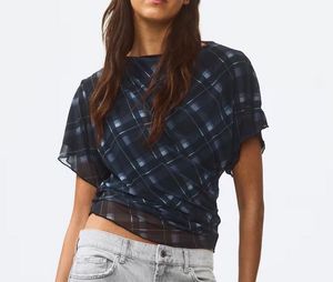 H&amp;M Chic Plaid Sheer Sleeve Top