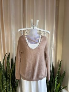 Cozy Knit Sweater with Criss-Cross Neckline