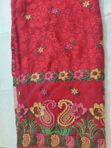 👌Traditional Red ♥️ Embroidered Silk Saree