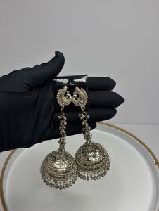 Silver Peacock Jhumka Earrings