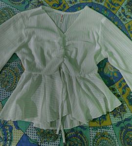 Elegant Ruched Waist Bell Sleeve Top