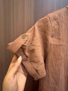 Chemistry Stylish Brown V-Neck Button-Up Top