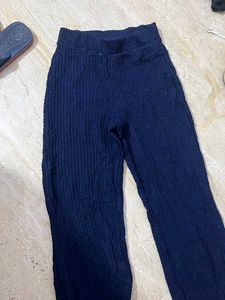 Navy Blue Knit Flare Pants