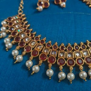 Gold plated Ruby Kundan Set