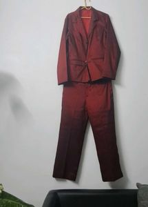 Chic Red Blazer &amp; Pants Set