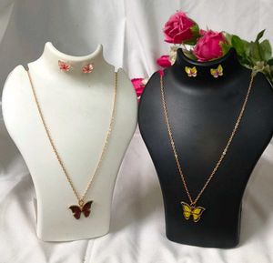 Butterfly Combo Necklace &amp; Earring Set YellowBrown