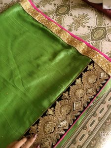 Heavy Work Parrot Green Saree