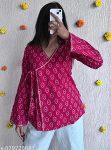 Chic Pink Printed Wrap Kurta