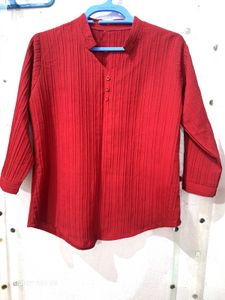 Red Textured Kurta