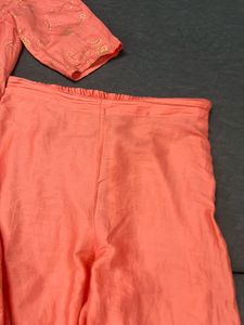 Peach Kurta Set with Gold Print