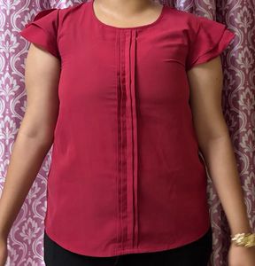 Elegant Red Ruffle Sleeve Top