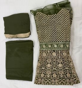 Designer Green Embroidered Anarkali Material