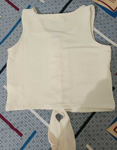 Cream Textured Tie-Front Tank Top
