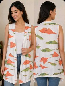 Stylish Printed Sleeveless Shrug