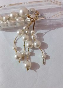 Trendy White Pearls Long Drop Earrings.