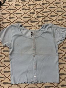 Light Blue Button-Up Crop Top